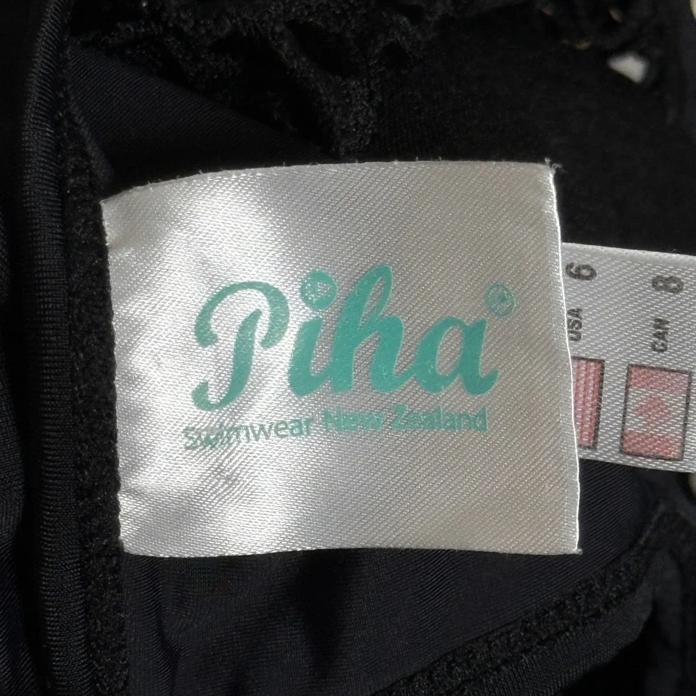 Piha‎ Swimwear Womens Mesh Crop Top 6 Black Swim Top Stretch Smooth